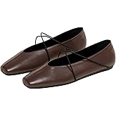 Women's Square Toe Ballet Flats Criss-Cross Straps Comfortable Slip On Mary Jane Flat Shoes for Office Work Casual