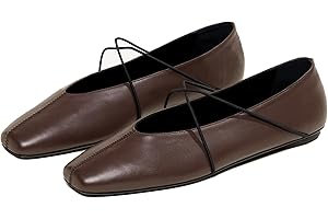 VOLEECE Women's Square Toe Ballet Flats Criss-Cross Straps Comfortable Slip On Mary Jane Flat Shoes for Office Work Casual