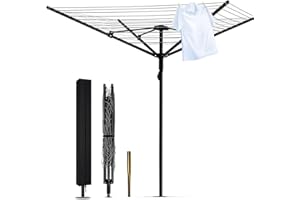 Yuxitia Umbrella Clothesline Outdoor,165 Feet Heavy Duty Outdoor Clothesline for Backyard 12 Lines 4 Arms, Adjustable Height Foldable Retracting Collapsible Clothes Drying Rack for Backyard