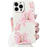 NITITOP Compatible with iPhone 13 Pro Max Case Cute Lily Flowers Floral Butterfly for Women Girls Slim Fit Soft TPU Bumper Silicone Shockproof Full Camera Protective Cover - Pink