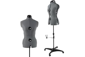 PDM WORLDWIDE Adjustable Dress Form Mannequin for Sewing Female Size 6-14, Gray Pinnable Model Body with 13 Dials & Detachable Casters, 42.5"-60" Height Range for Clothing Display, Small to Medium