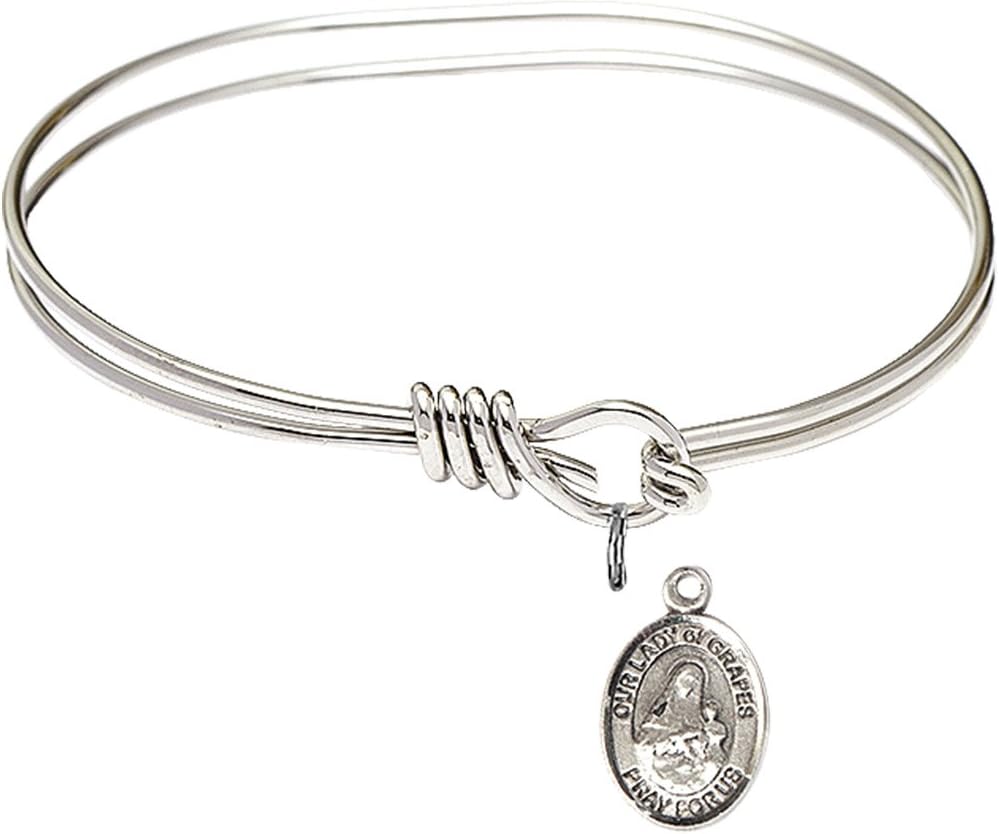 St. Christopher Lacrosse Charm On A Child Sized 5 3/4 Inch Oval Eye Hook Bangle Bracelet