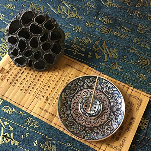 DK177 Incense Stick Holder Brass Lotus Inscent Coil Burner Disc for Resin Granular Powder Ash Catcher Cinnamon Organic Citronella Dish (Rose Gold)