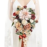 Ling's moment Terracotta Bridal Bouquet Cascading, Orange Wedding Bouquets for Bride, 13 Inch Bride Bouquets for Wedding Artificial Flowers Bouquets