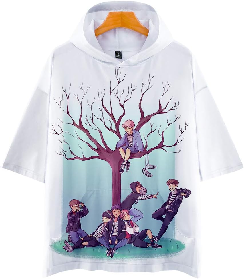 APHT Unisex BTS 3D Hoodie Short Sleeve T-Shirt for Men Women Teen Bangtan Boys Jin Suga J-Hope RM Jimin V Jung Kook Summer Tops Sweater Pullover Jackets