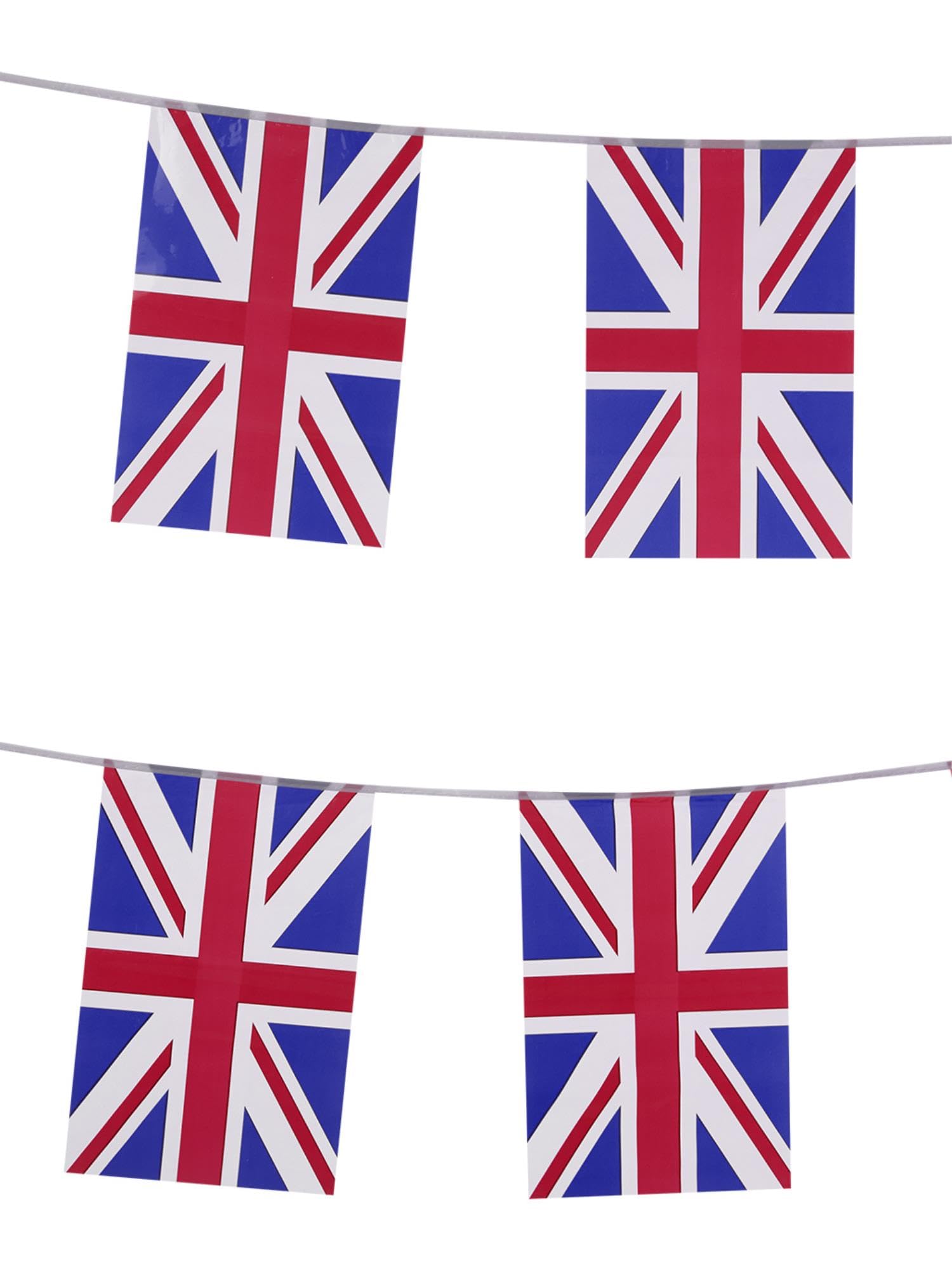 Smiffys Union Jack Rectangle Bunting, Plastic 10 Metres, Union Jack Fancy Dress, Union Jack Dress Up Party Goods