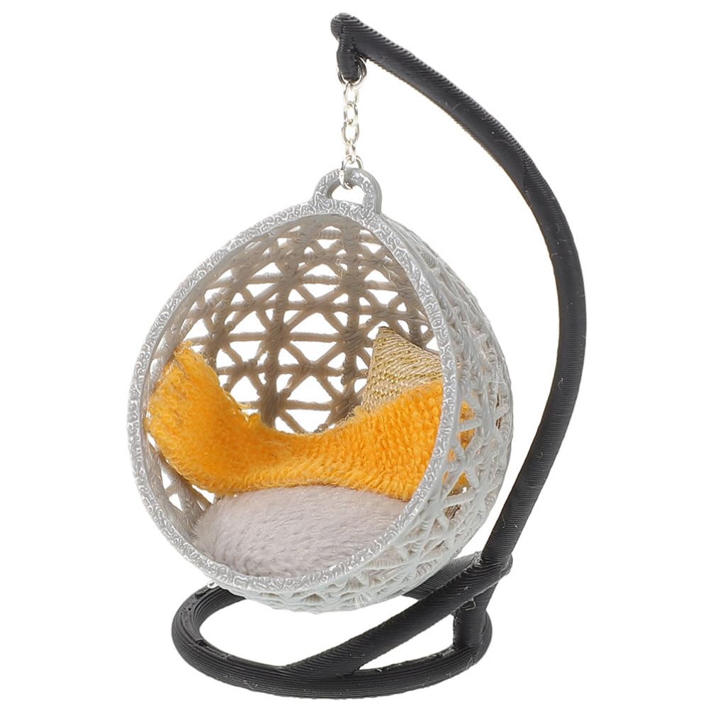 Photo 1 of Toyvian Doll Swing: Plastic Dollhouse Miniature Hanging Chair with Cushion, Blanket and Pillows, DIY Dollhouse Furniture Ornament for Doll