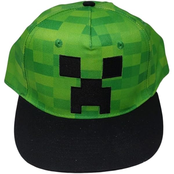 Gorra Minecraft color negro y verde con visera plana y cincho ajustable - Open Box