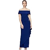 Alex Evenings Womens Long Foldover Off The Shoulder Gown, Formal Event, Mother of The Bride Dress