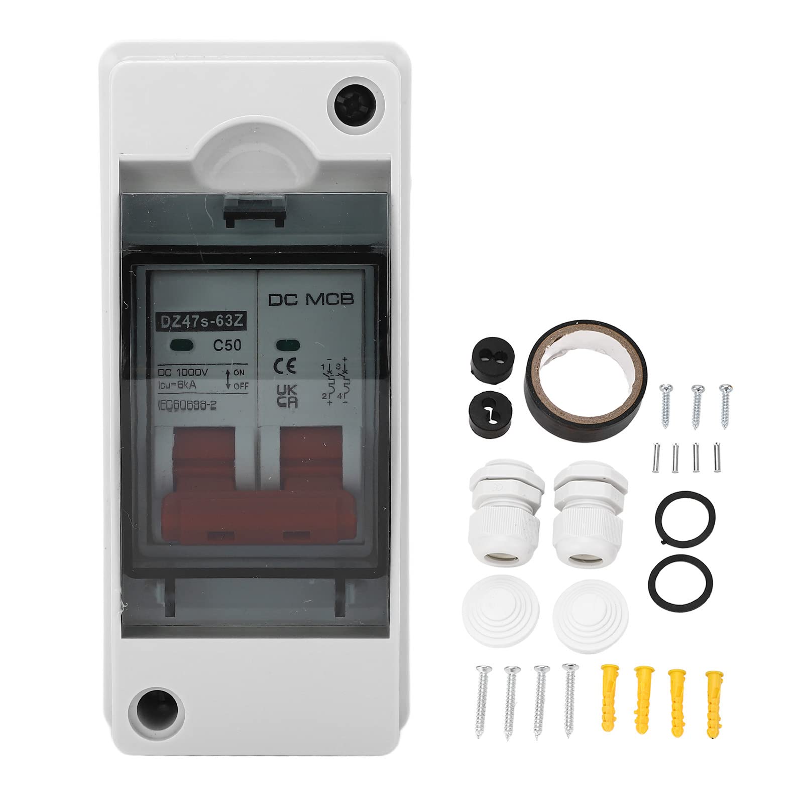 DC Circuit Breaker, 2P 50A 1000V Solar PV Combiner Box Isolator Switch, IP65 Waterproof Photovoltaic DC Isolation Switch for Solar Panel System RV