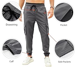 JMIERR Mens Casual Cargo Pants Elastic Waist