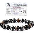 Natural Black Sulemani Hakik Bracelet Crystal Stone 10 mm Round Bead Bracelet for Reiki Healing and Crystal Healing Stones (Color : Black)