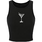 RoseSeek Women's Sleeveless Ribbed Knit Tank Top Graphic Print Crew Neck Tee Shirt Casual Slim Fit Crop Tops