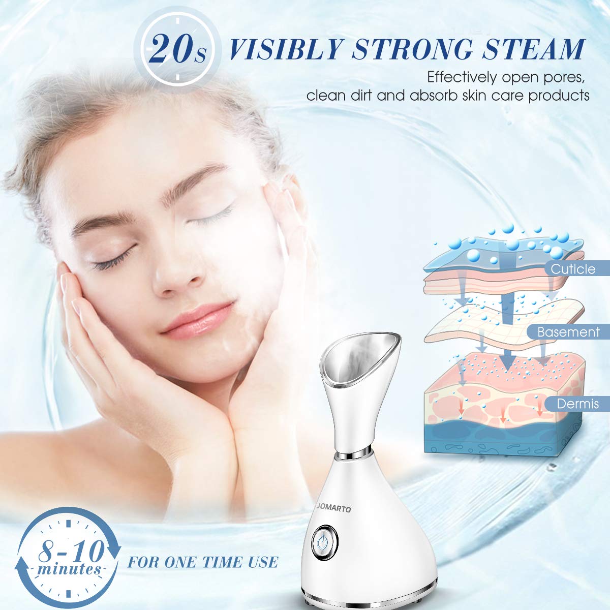 Facial Steamer, JOMARTO Nano Ionic Facial Steamer, Home Humidifier Personal Vaporizer, Portable Home Skin Spa Steamers, Warm Mist for Moisturizing and Blackheads Acne Skin Care, Ideal Gift: Beauty