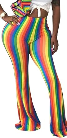 rainbow striped flare pants