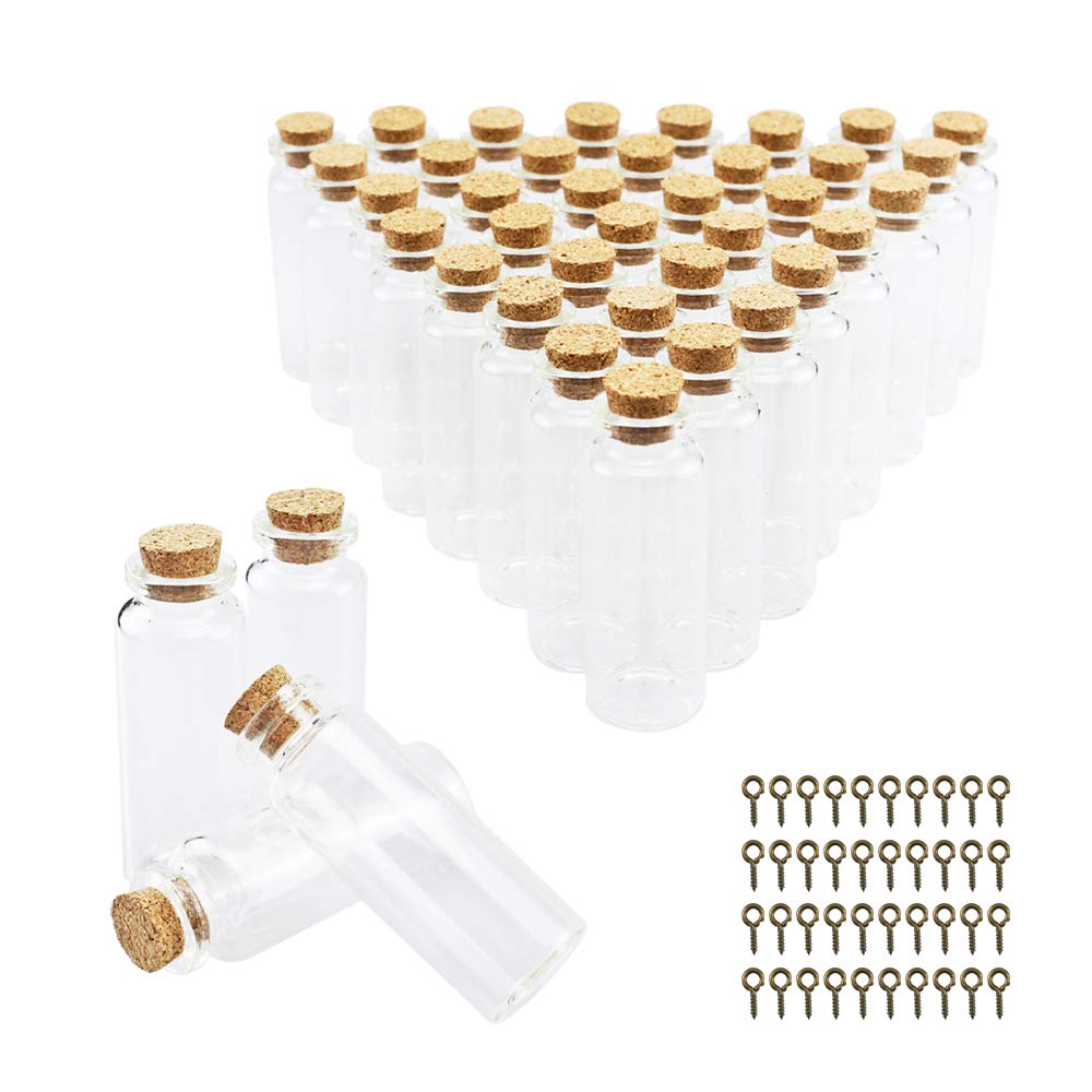 BiBiFly 40pcs 20ml Mini Glass Jars Bottles with Cork Stoppers, Clear Wish Bottles/Mini Vials Cork/Message Glass Bottle for Wedding Party Favors, DIY Arts Crafts Decoration etc
