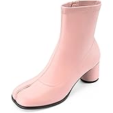 Perisis Women's Tabi Boots Split Toe Ankle Boots Low Heel Block Heels Booties Japanese Ninja Shoes Artificial Leather Chunky Stretch Short Boot for Ladies Comfort
