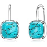 DOLIOX Genuine Turquoise Drop Earrings for Women Square Blue Green Gemstone Dangling Earring 925 Sterling Silver Jewelry Gift for Her Wife Mom