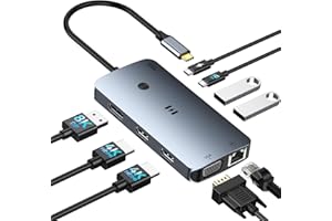 USB-C Docking Station for Laptop Dual Monitor, Selore 10-in-1 USB-C Hub Adapter 4 Monitors with Dual 4K HDMI, 8K DisplayPort,