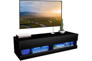HIDODO Floating TV Shelf Wall Mounted TV Stand, Floating Entertainment Center Under TV Shelf Floating Media Console with Storage for Living Room and Bedroom, Black