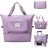 Travel Bag for Women Expandable Weekender Overnight Bag Carry on Sports Tote Gym Bag Waterproof Foldable Duffel Bag (Purple)