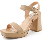 JOY IN LOVE Women's Chunky Block Heels Platform Sandals | 3.5" Platform Heels, Square Open Toe, Ankle Strap Sandals, Party, Wedding Shoes