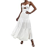 Floerns Women's Summer Tiered Ruffle Flowy Cami Dress Twist Front Cut Out Maxi Dresses