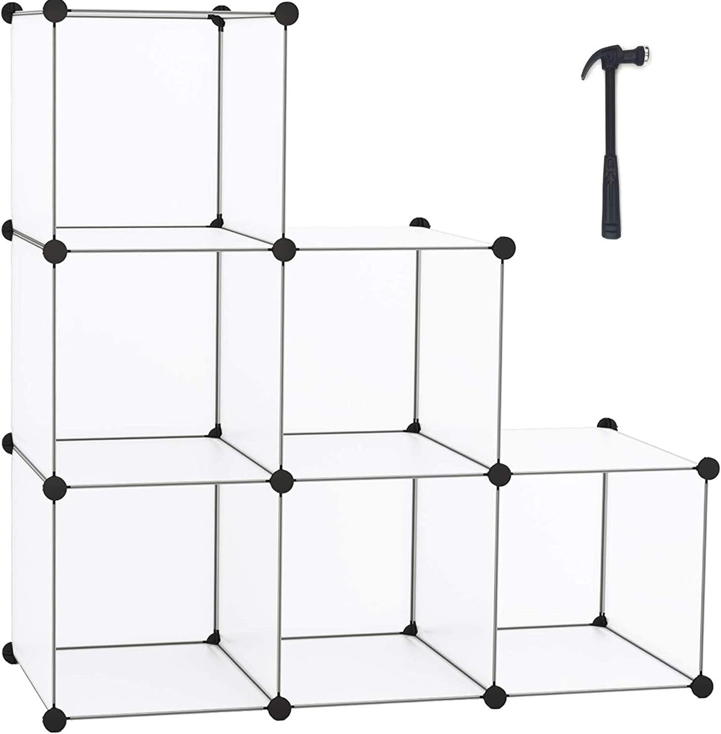 HOMIDEC 6-Cube Transparent Cube Storage Organizer, Modular Storage Shelf with Hammer, Cube Storage Bin Cabinet Closet Bookshelf for Living Room, Bedroom, Office, Each Cube Size 11.8 x 11.8 inch