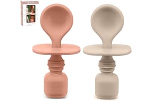 SPERRIC Silicone Baby Spoons for Baby Led Weaning 2-Pack, First Stage Baby Feeding Spoon Set Gum Friendly BPA Lead Phthalate and Plastic Free, Great Gift Set (Sunrise/French Beige)