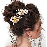 Asooll Flower Bridal Hair Pins Gold Wedding Hair Pieces Pearl Hair Accessories for Women
