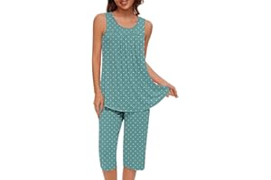 Summer Pajamas Set for Women Two Piece Summer Sleeveless Sleepwear Comfy Soft Pleated Tank Top with Capri Pants
