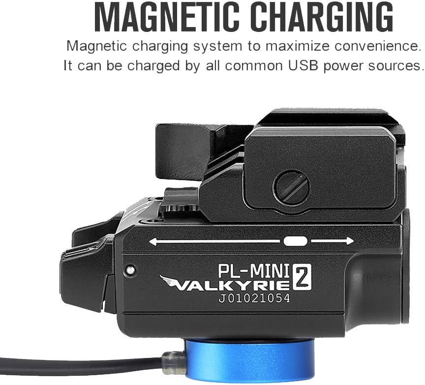 OLIGHT PL-Mini 2 Valkyrie 600 Lumens Magnetic USB Rechargeable Compact Weaponlight with Adjustable Rail, High Performance CW LED Tactical Flashlight with Built-in Battery (Black): Sports & Outdoors