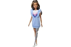 Barbie Fashionistas Doll #121 with Brown Hair & Prosthetic Leg Wearing Blue Sweater Dress & Accessories Including Shoes & Hoop Earrings