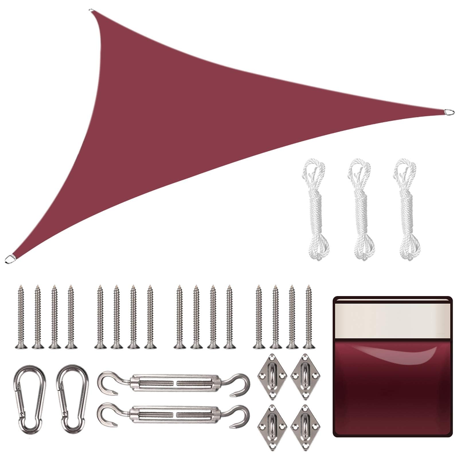 Yeahmart Sun Shade Sail Triangle 3x3x3m with Fixing Kit Waterproof Anti-UV Sunscreen Awning Canopy 98% UV Block for Outdoor Garden Patio Party Backyard Yard Camping with Free Rope, Red