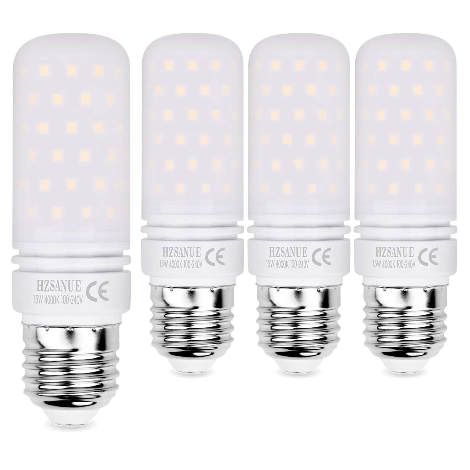 HZSANUE LED Light Bulbs 15W, 120W Incandescent Bulbs Equivalent, 1500Lm, 4000K Natural White, E27 Large Edison Screw Corn Bulbs, Pack of 4