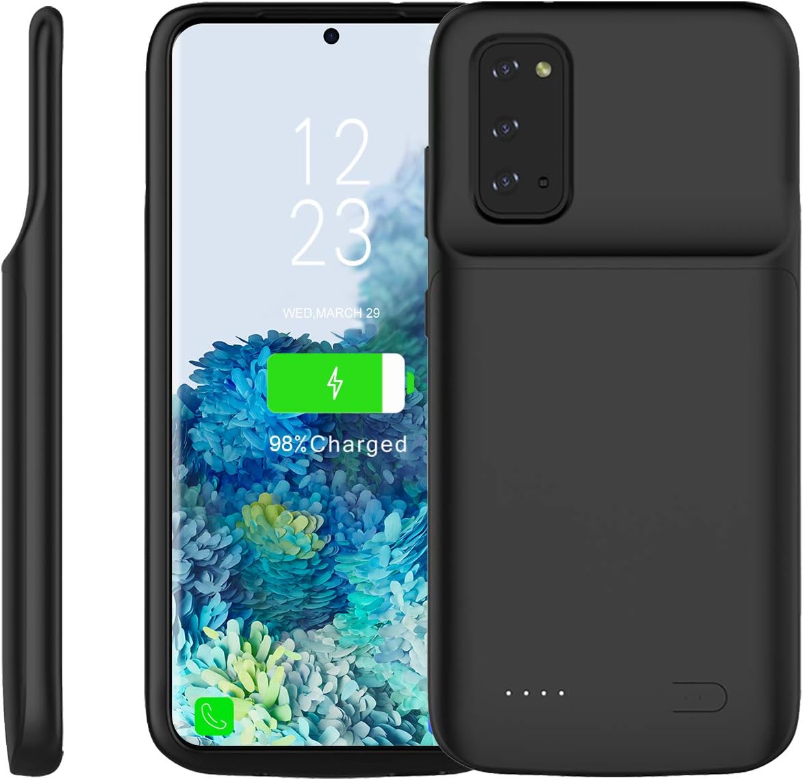 Compatible With Galaxy S20 Battery Case, 4800mAh Portable Rechargeable External Battery Pack Charger Case Power Bank Charging Cover for Samsung Galaxy S20 6.2 Inch (Black)