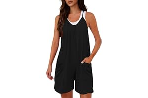 Rompers for Women Dressy Spaghetti Straps Short Jumpsuit Summer One Piece Shorts with Pockets Sleeveless V Neck Romper Outfit