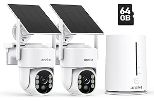 ANNKE 4MP 2K Wireless Security Camera Outdoor, 5MP 2-Cam Kit Solar Surveillance System, PIR Human Detection, 360° Pan&Tilt, Compatible with Alexa, Color Night Vision, No Monthly Fee, 64GB Memory Card