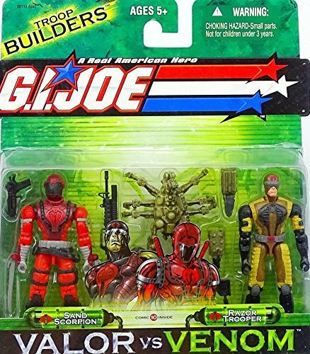 G. I. Joe Troop Builders Valor vs. Venom 2 Pack Set 4 Inch Tall Action Figures - Sand Scorpion and Razor Trooper with Weapon Accessories, Comic and File Card