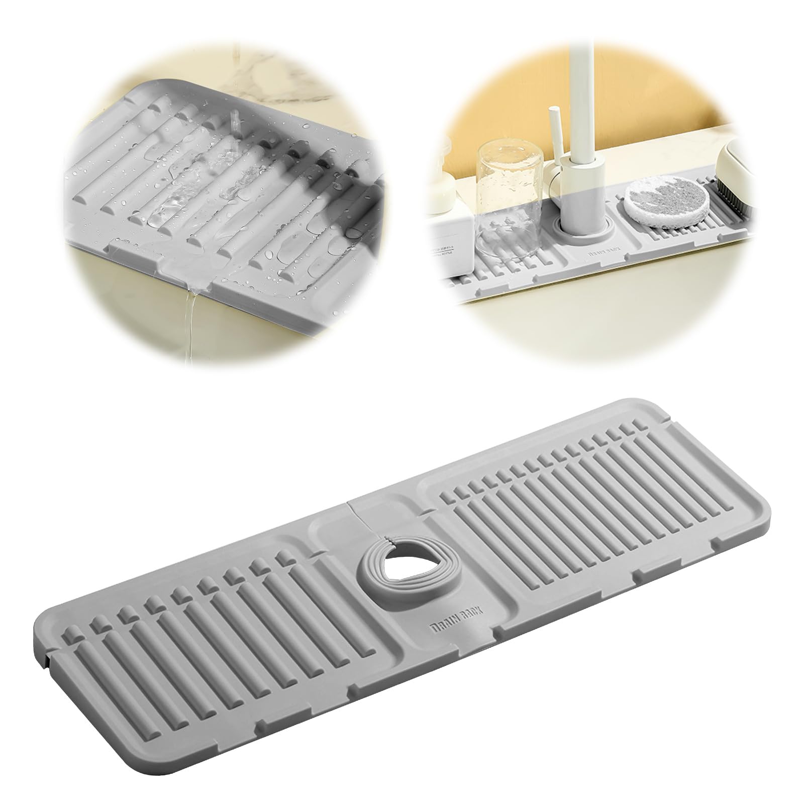 LilyAbeille Tap Splash Guard Tap Mat for Kitchen Sink, Soft Silicone Material, Easy to Clean, Adjustable Calibre (Grey)