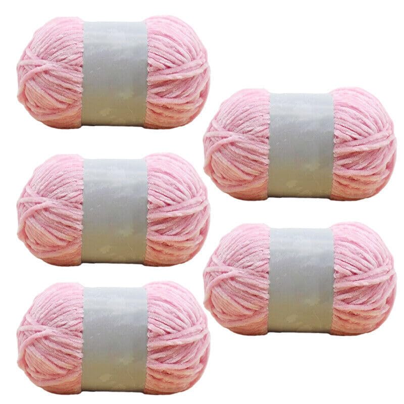5Pcs Velvet Lux Chenille Skeins Yarn Super Soft Chunky Yarn for Knitting and Crochet, 100g - 110m (Pink)