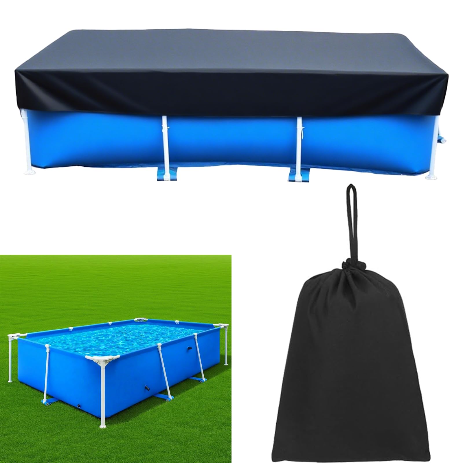Photo 1 of 87 in x 59 in Rectangle Pool Cover for Above Ground Pool, Heavy-Duty Waterproof Dustproof Solar Cover, Made of 210D Heavy-Duty Waterproof Oxford Fabric, with Strong Tear Resistant and Fade Resistant
