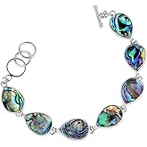 Nupuyai Handmade Paua/Abalone Shell Bracelet Jewelry for Women Men, Adjustable Natural Shell Bracelet Bangle