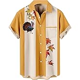 YBHUO Mens Thanksgiving Shirt Turkey Print Short Sleeve Hawaiian Bowling Casual Button Down Shirts