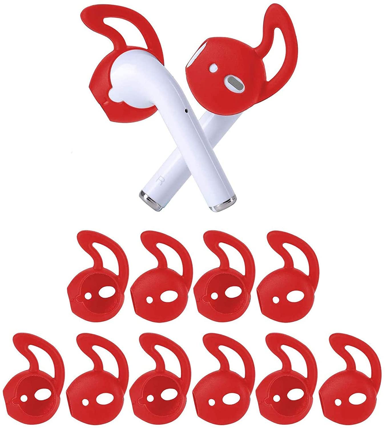 OneCut 5 Pairs Silicone Ear Tips Compatible for AirPods 1&2, Soft Anti-Slip Sport Earbud Tips, Anti-Drop Ear Hook Gel Headphones Earphones Protective Accessories (Red)