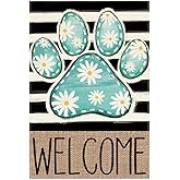 1pc Colorful Footprint Summer Flags for Outside Dog Paw with Daisy Flowers Stripes Yard Banner,Welcome Summer Garden Flags for Seasonal Outdoor Farmhouse Decoration,Outdoor Décor