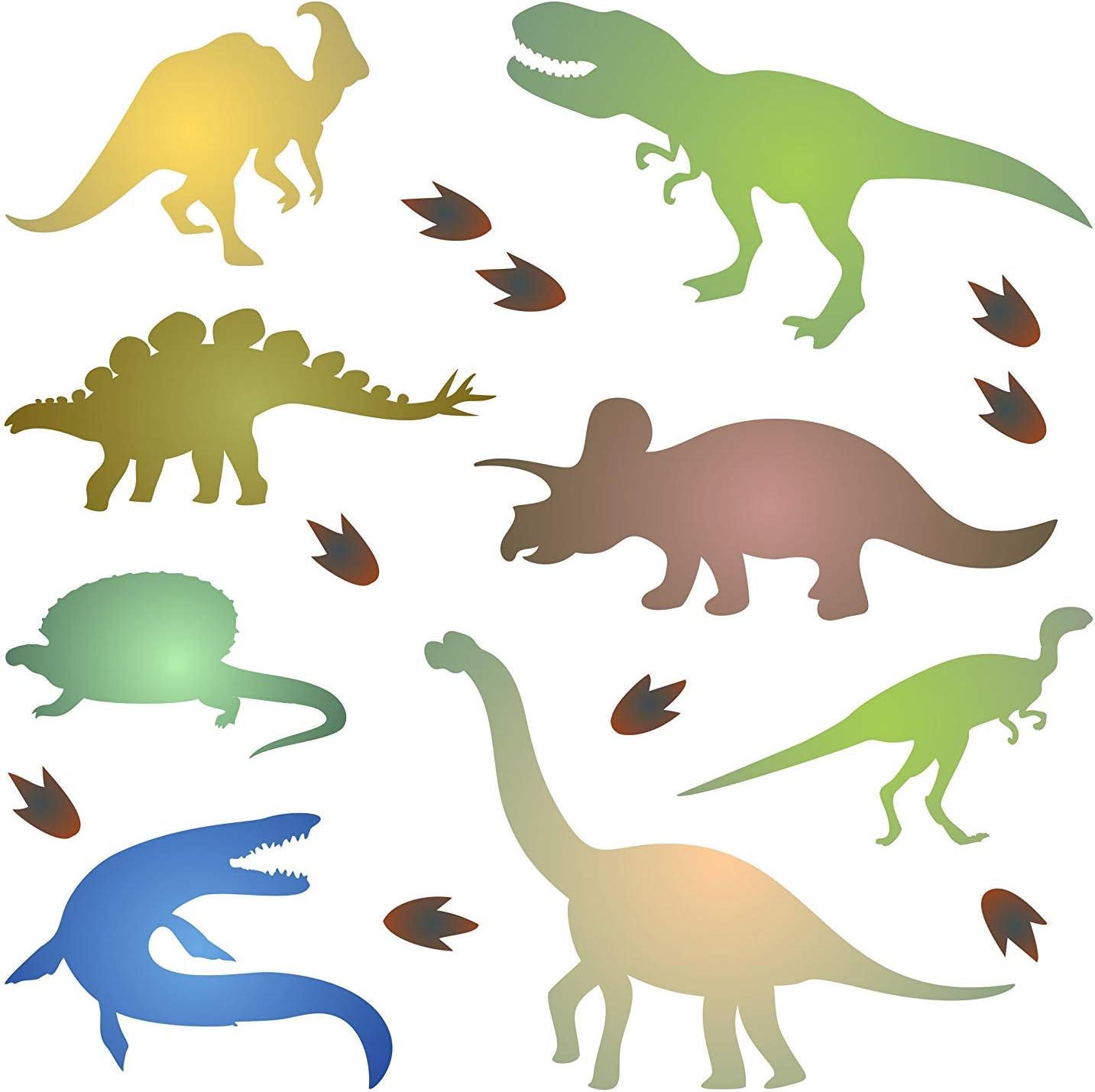 Dinosaur Silhouette Stencil, 4.5 x 4.5 inch (S) - Kids Animal Jurassic Extinct Stencils for Painting Template