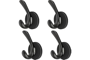 ULIBERMAGNET Strong Magnetic Double Coat Hooks, 4 Pack Heavy Duty Magnetic Clothes Hooks, Rubber Magnets Hooks for Coat Robe Towel Key Hat Clothes Jacket (Black)