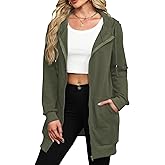 Locryz Women's Zip Up Hoodies Long Tunic Sweatshirts Oversized Fleece Sweatshirt Long Hoodie Fall Jacket Coat with Pocket