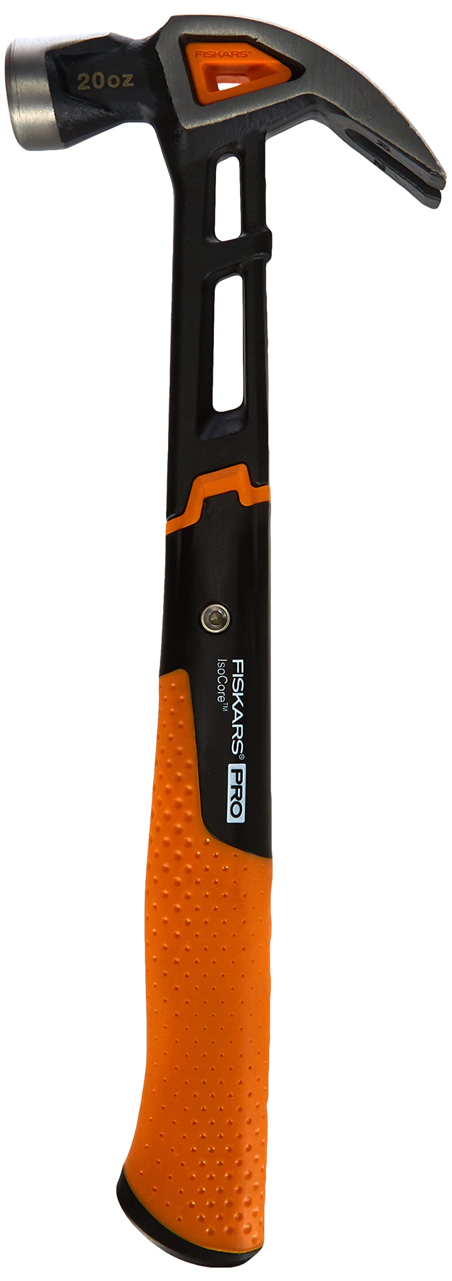 Fiskars Universal Hammer IsoCore L with Curved Claw, Length: 34 cm, Weight: 779 g, Black/Orange, 1027203